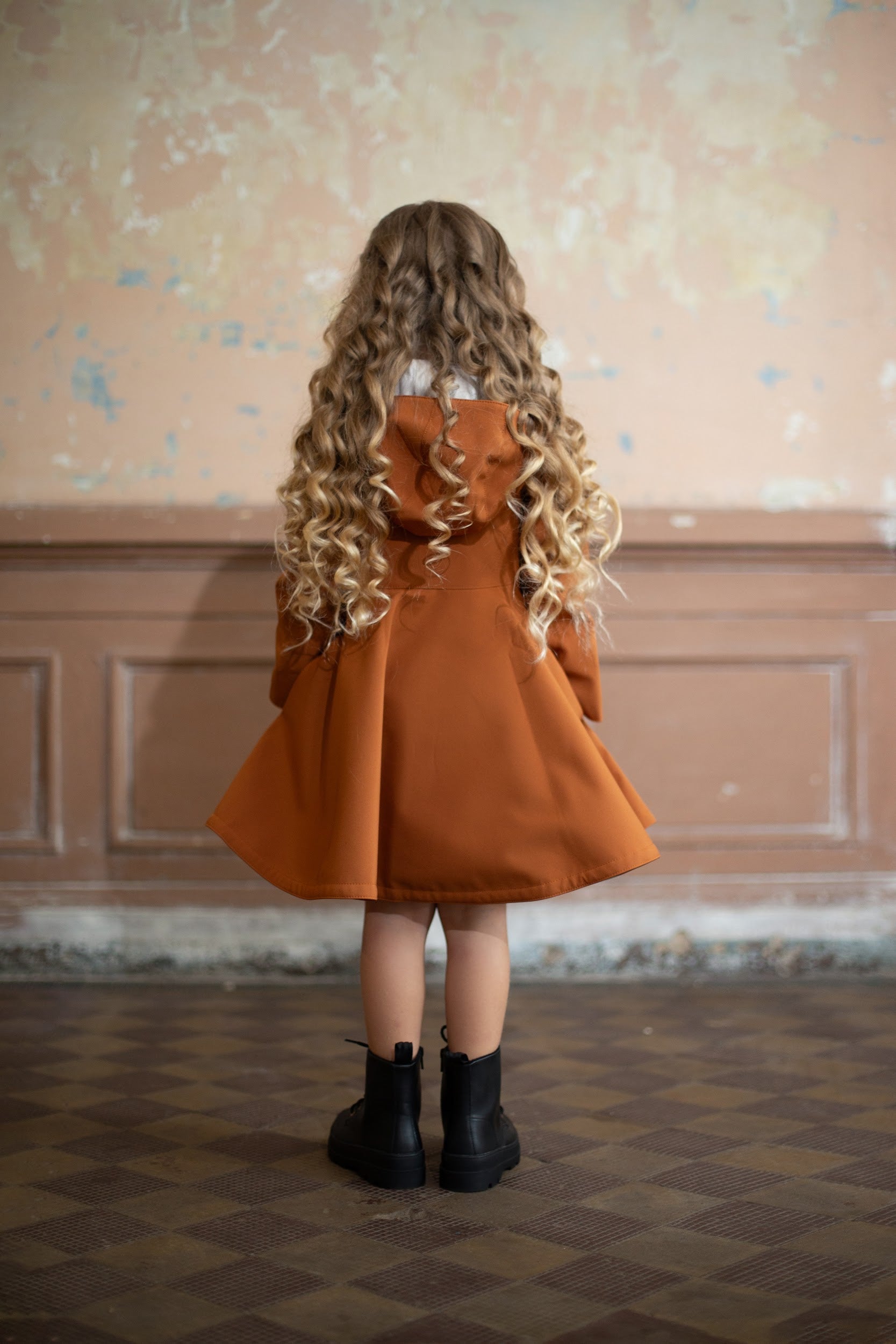 hooded Caramel Brown Coat with Hood for Girls