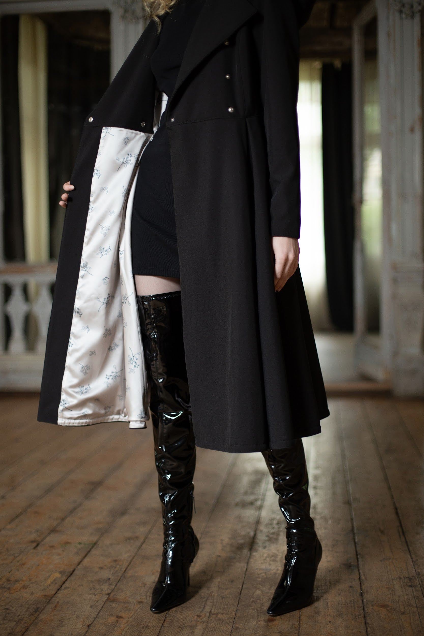 black coat with light lining