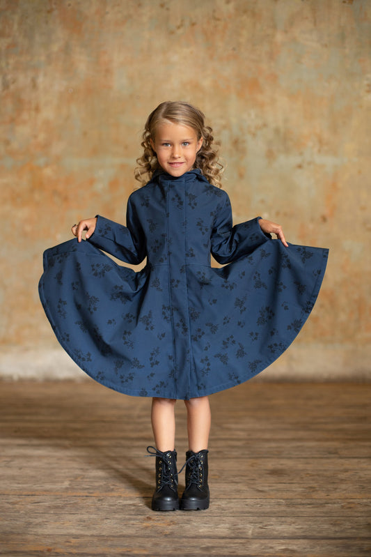 Dark Blue Coat with Floral Print for Girls 