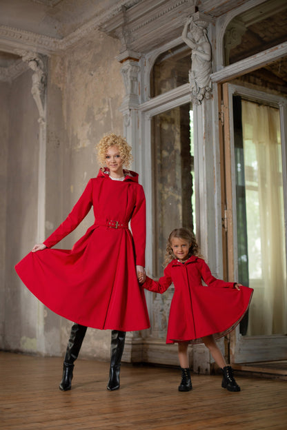 bright red mommy and me waterproof coat set