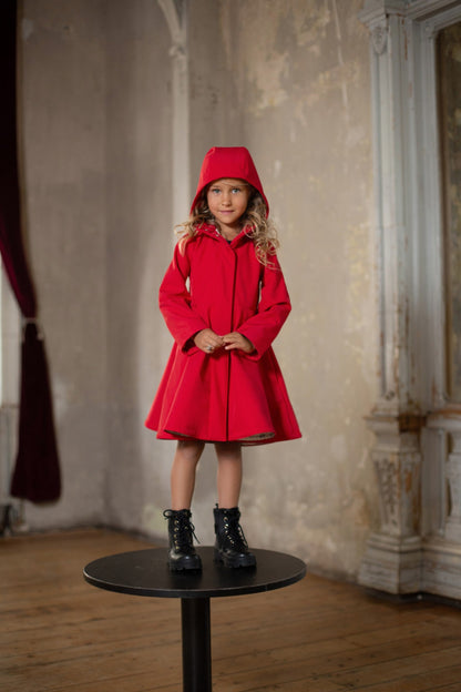 Bright Red hooded Design Coat for Girls
