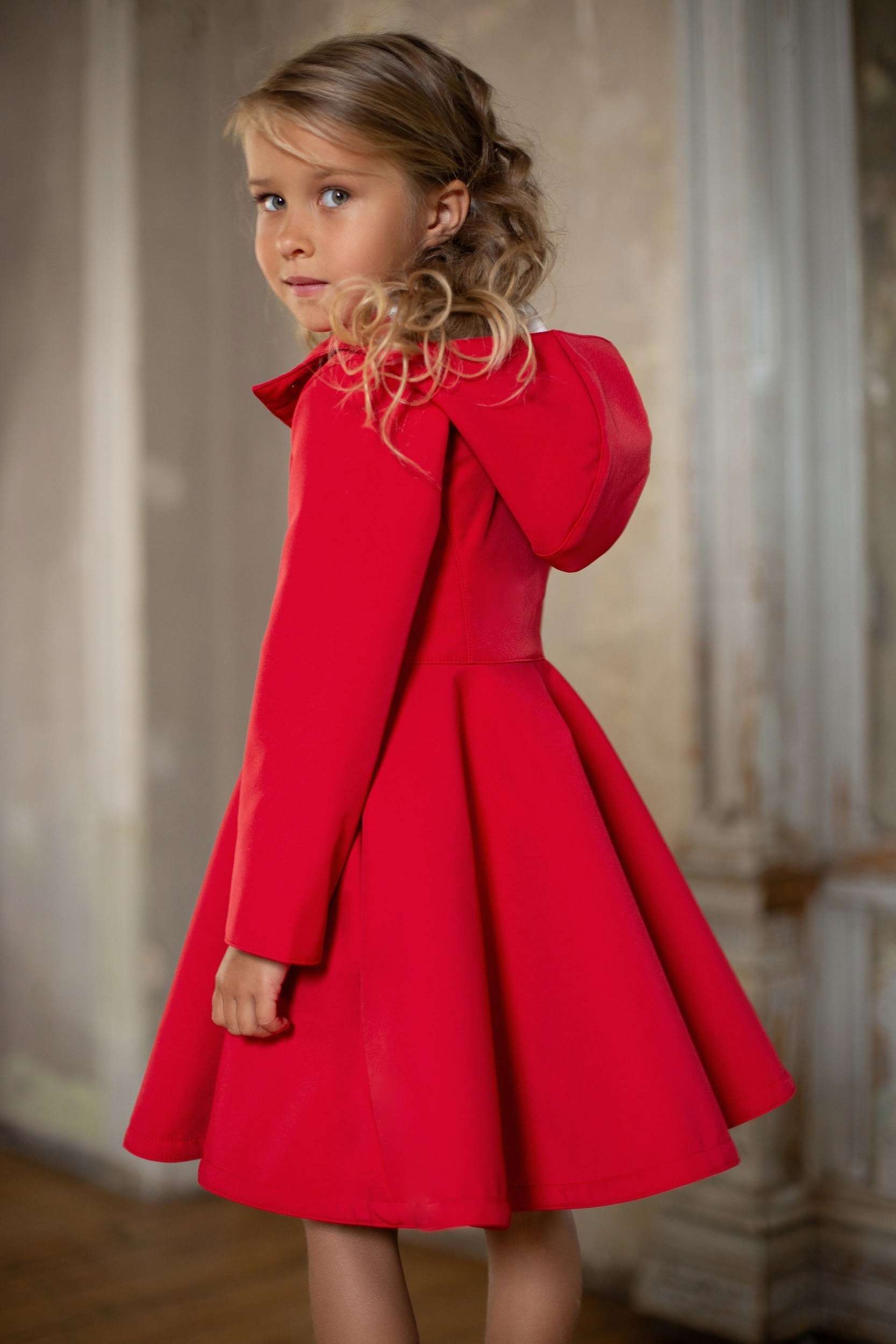 hooded bright red waterproof coat for girls