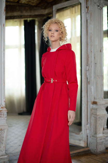 Bright Red Waterproof Coat in A-line Cut