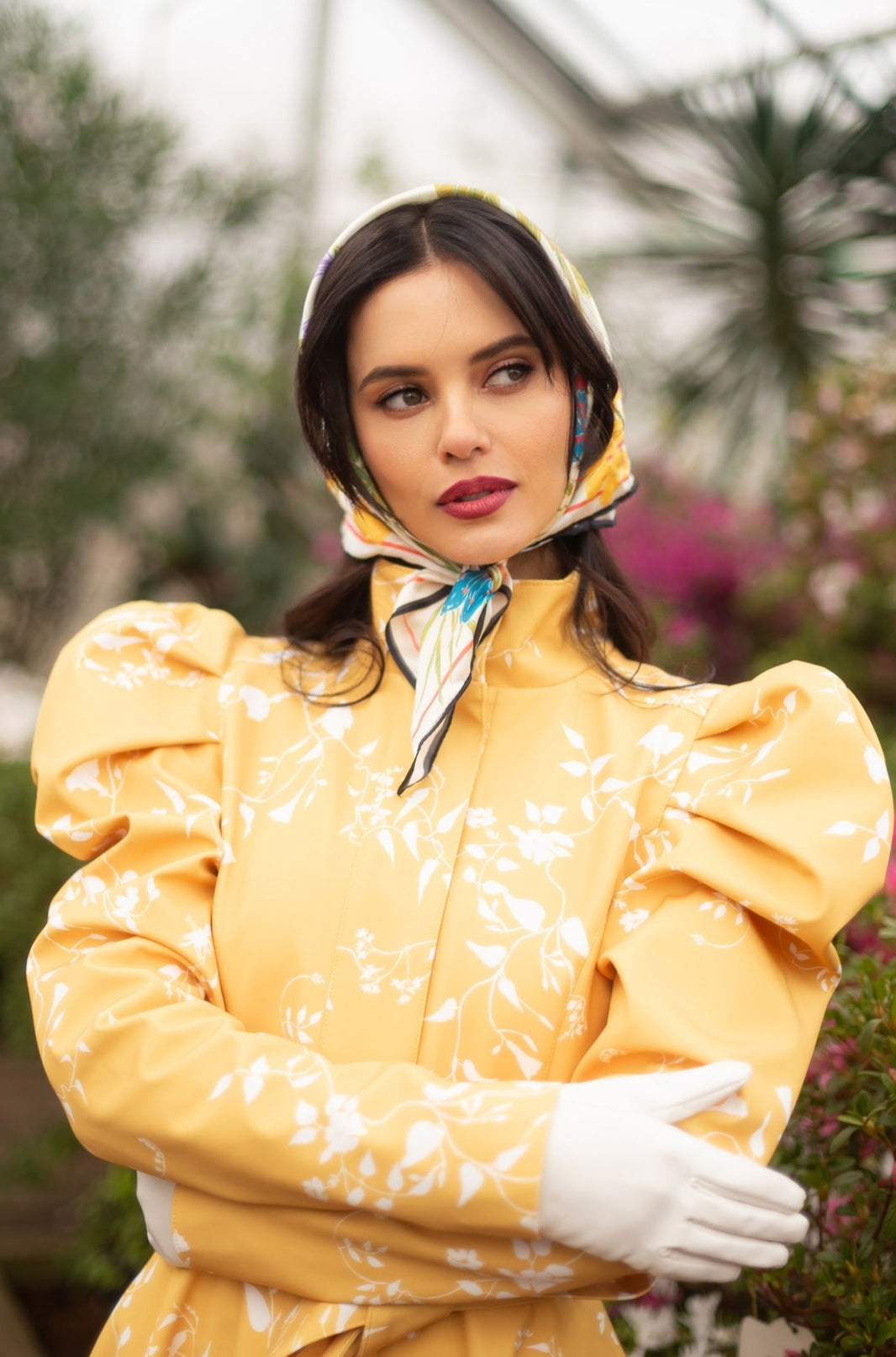 RainSisters | White Trapeze Coat for Girls with Blue Flower Print 'Floral Dream' main image 0
