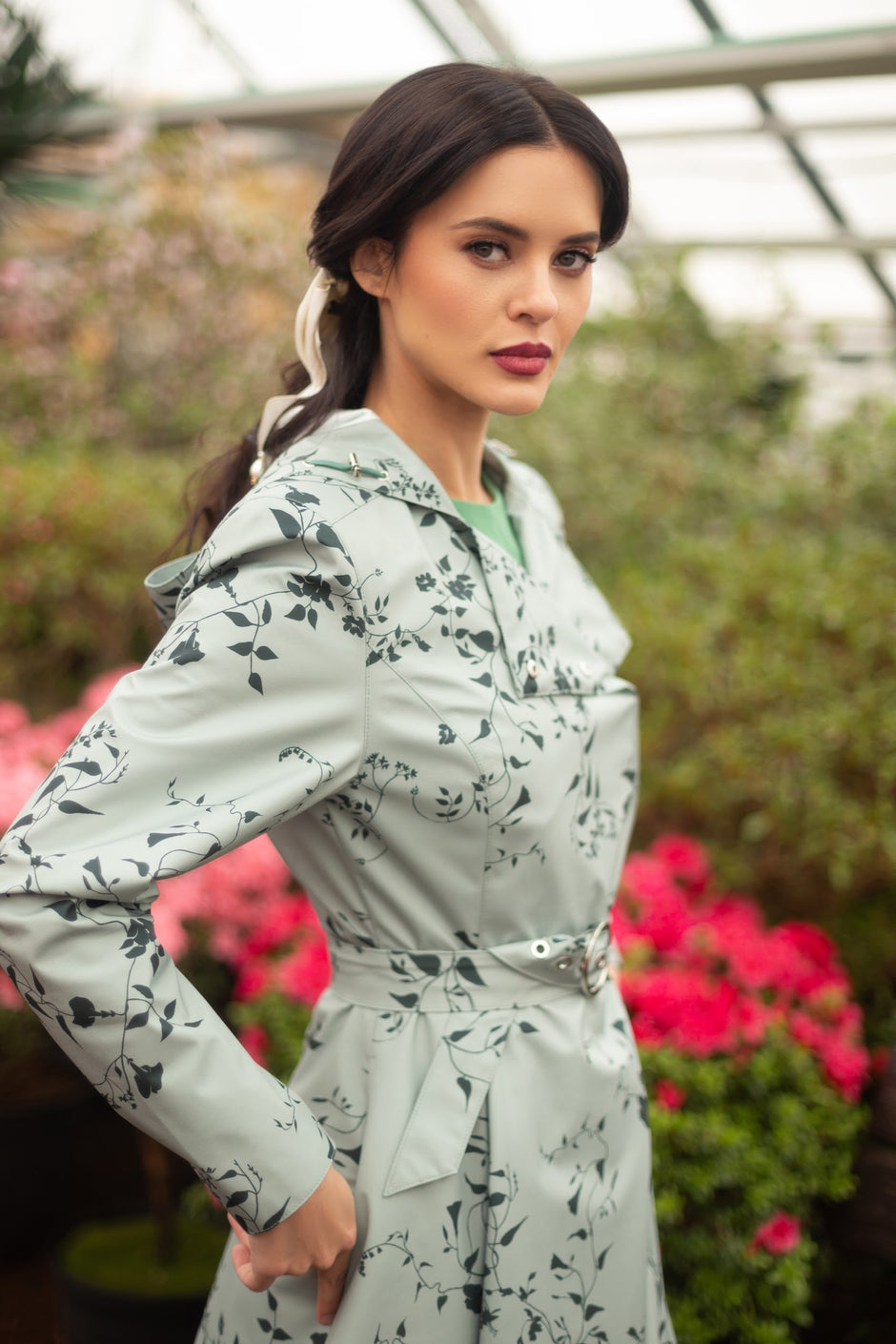 RainSisters | Double Breasted Trench Coat for Spring in Light Green 'Minty Meadow' main image 1