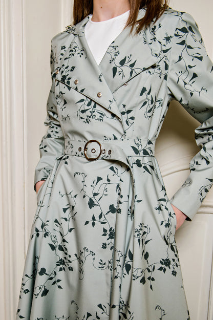 pastel green trench coat with belt
