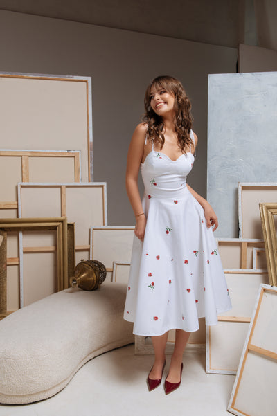 Fit and Flare Dress in White | Petite Fleur