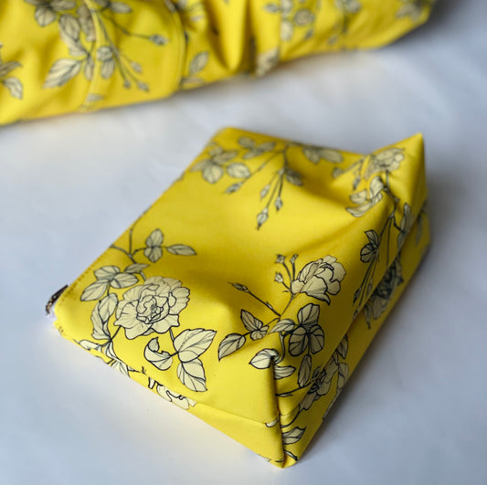 yellow floral makeup bag