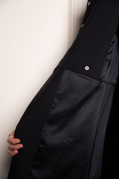 black coat with matching black inner satin lining