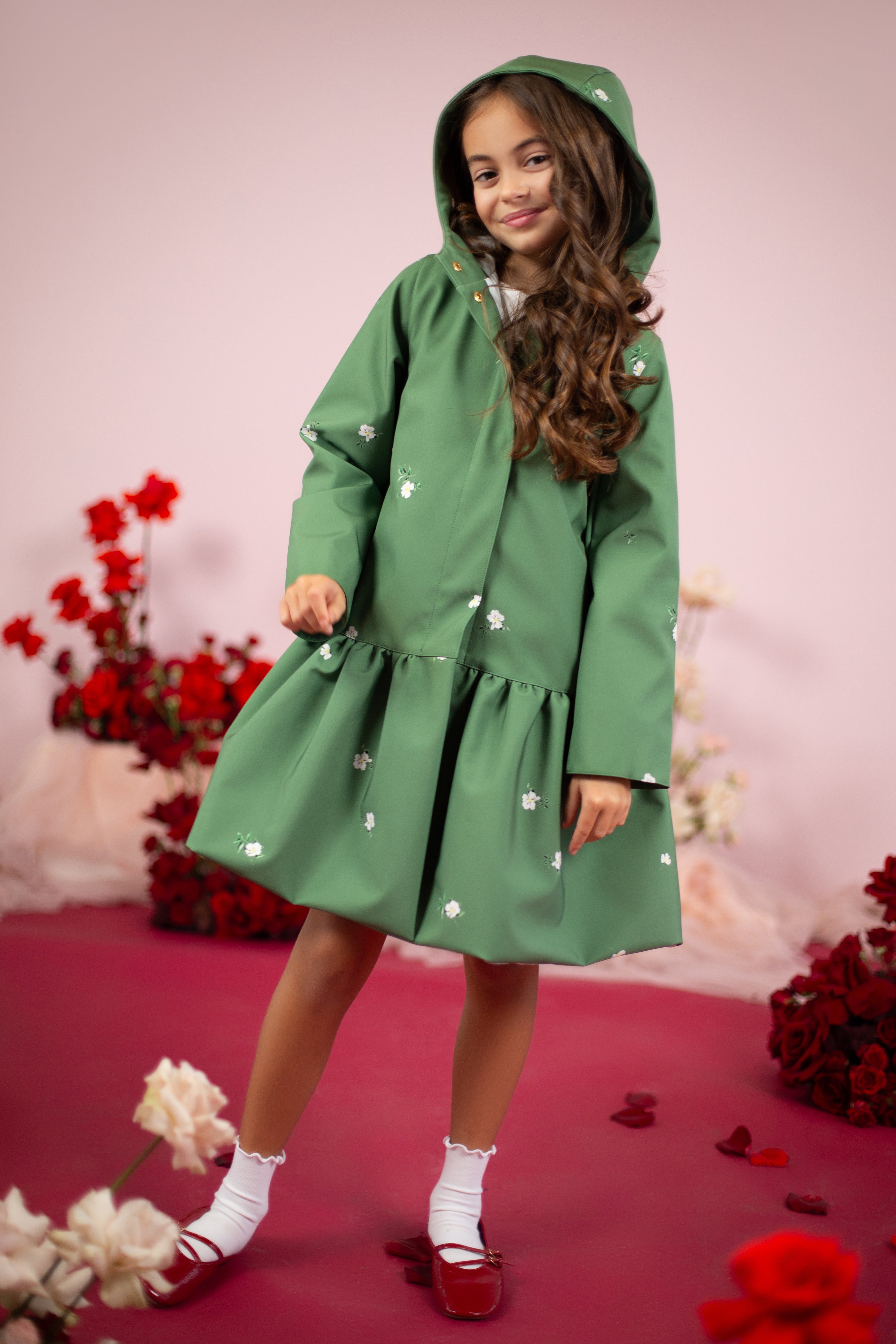 Green color coat for girls