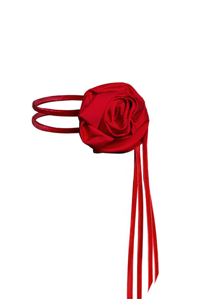 Elegant red rose choker necklace with delicate details