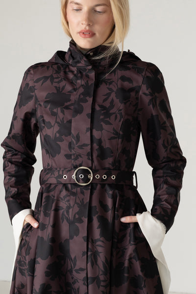 Brown Floral Fit and Flare Coat with A-Line Skirt | Brocade Dusk
