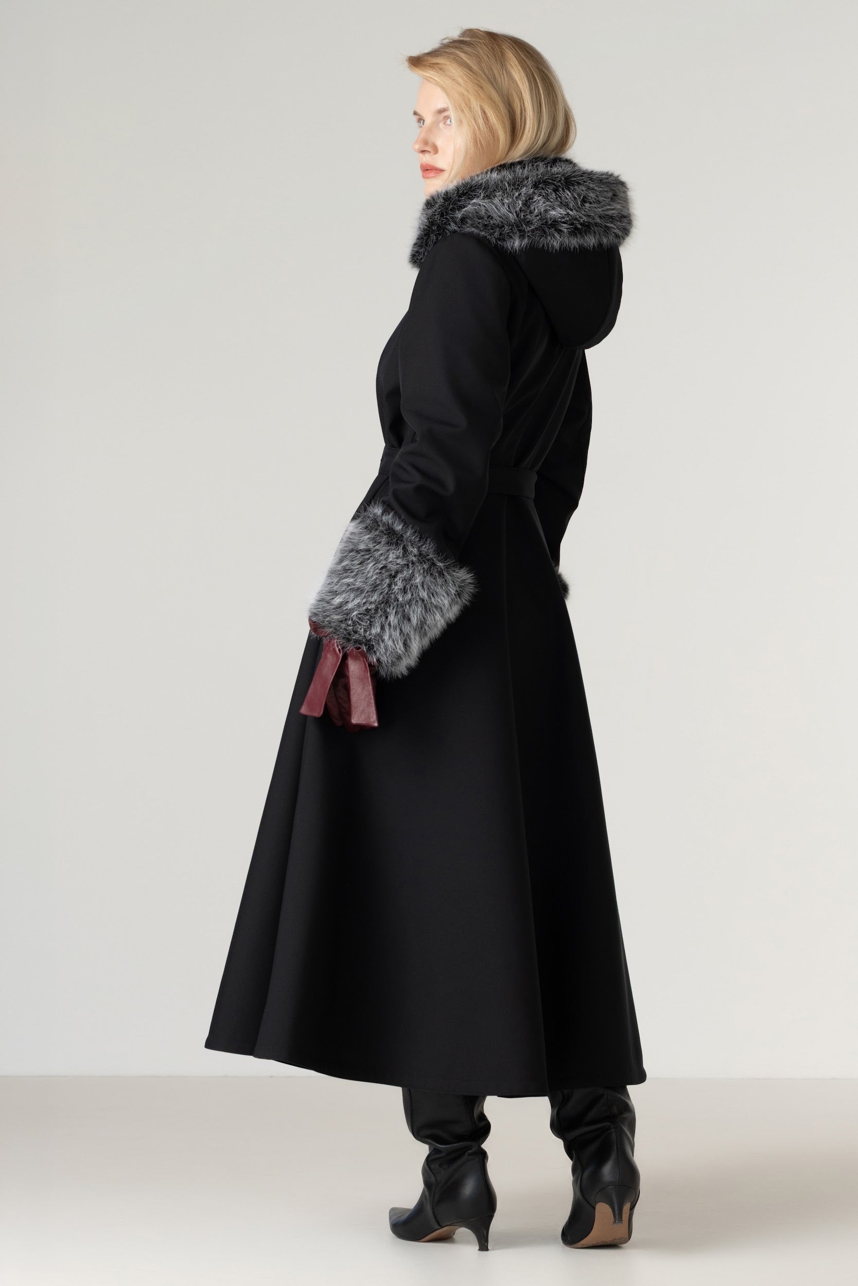 Black Winter Coat with Removable Faux Fur | Frosted Muse