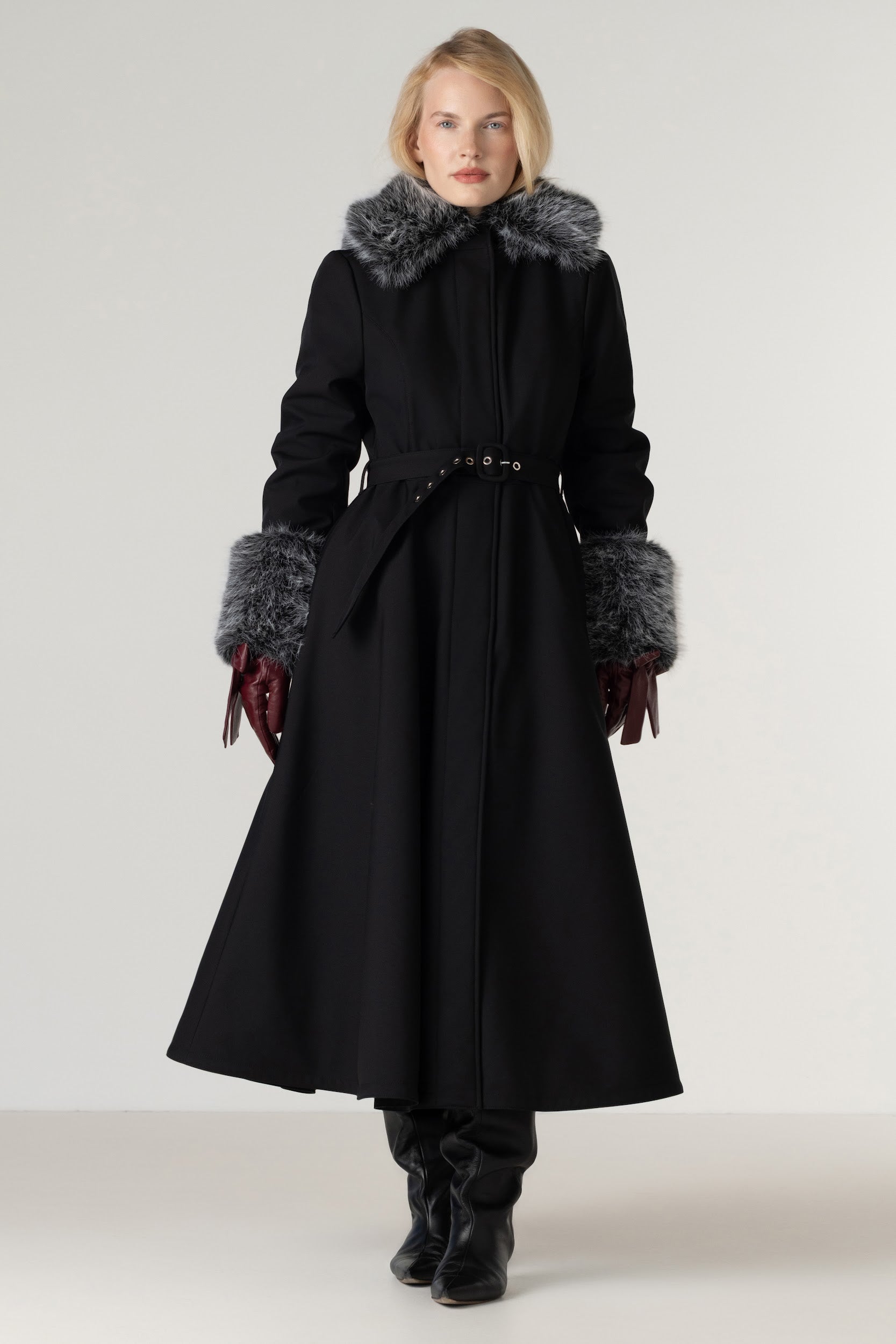 Black Winter Coat with Removable Faux Fur | Frosted Muse