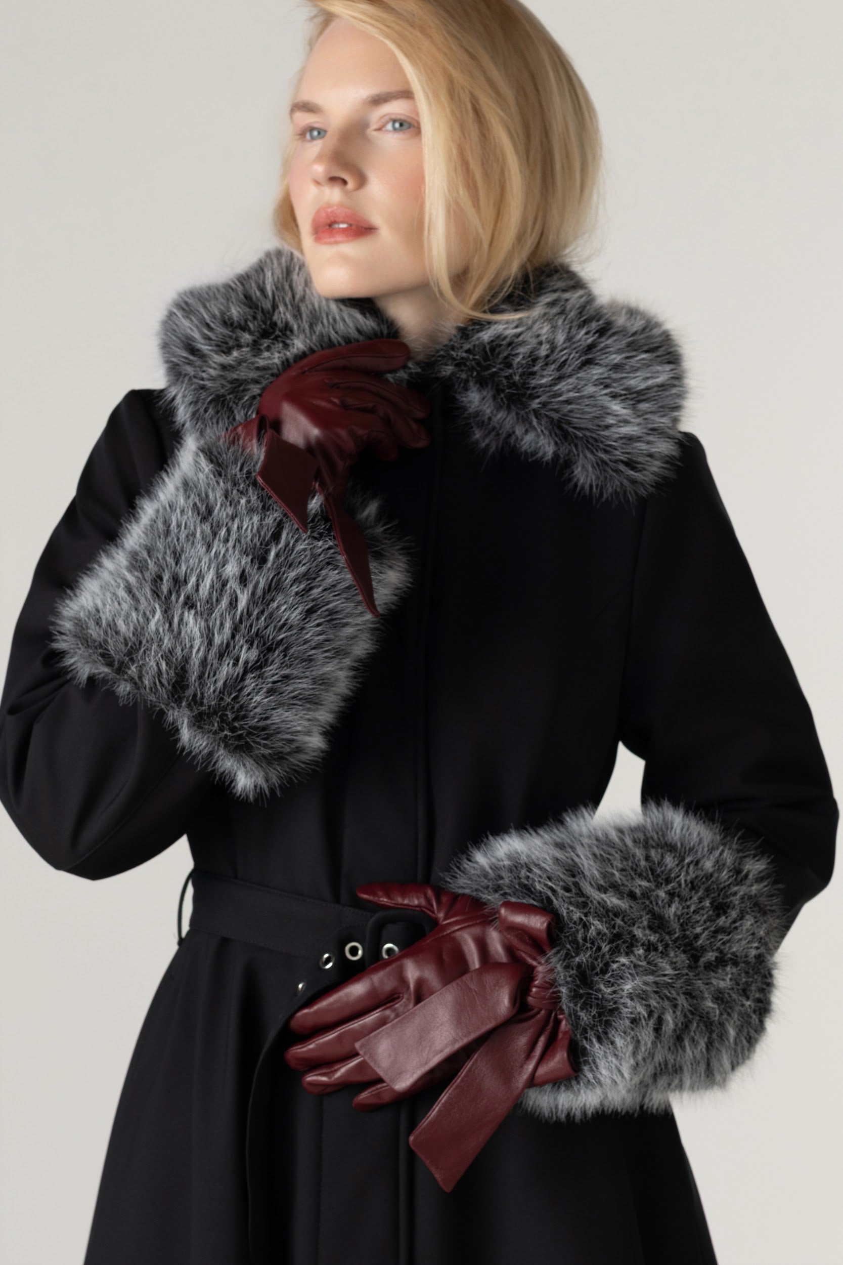 Black Winter Coat with Removable Faux Fur | Frosted Muse