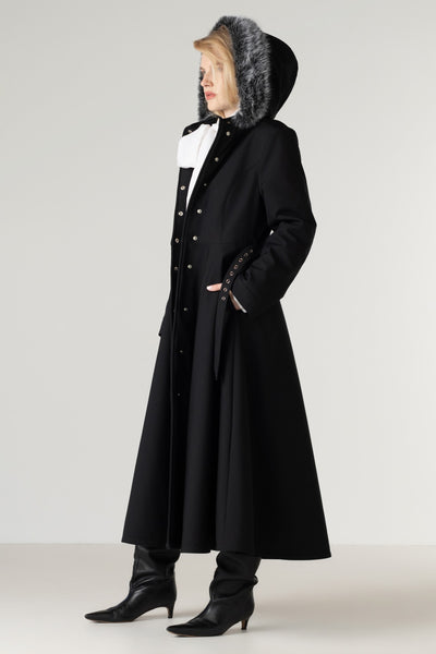 Black Winter Coat with Removable Faux Fur | Frosted Muse