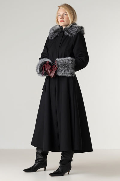 Black Winter Coat with Removable Faux Fur | Frosted Muse