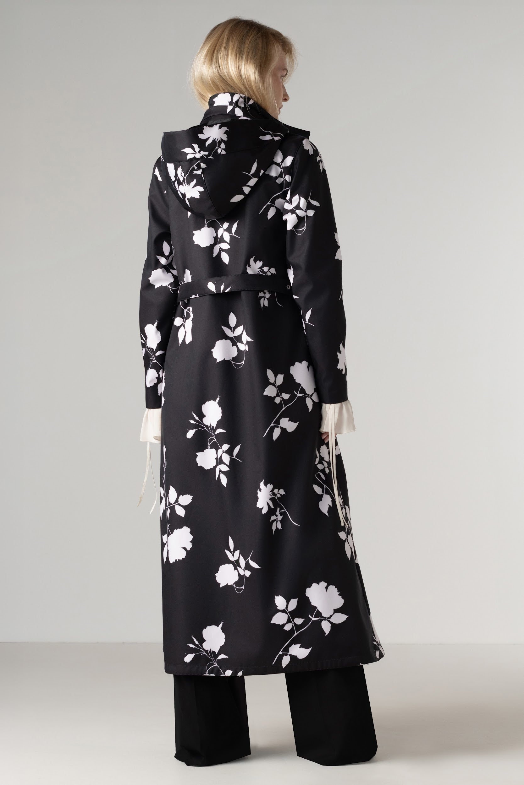Double Breasted Black Floral Coat | Ivory Shadow