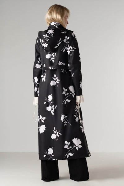 Double Breasted Black Floral Coat | Ivory Shadow