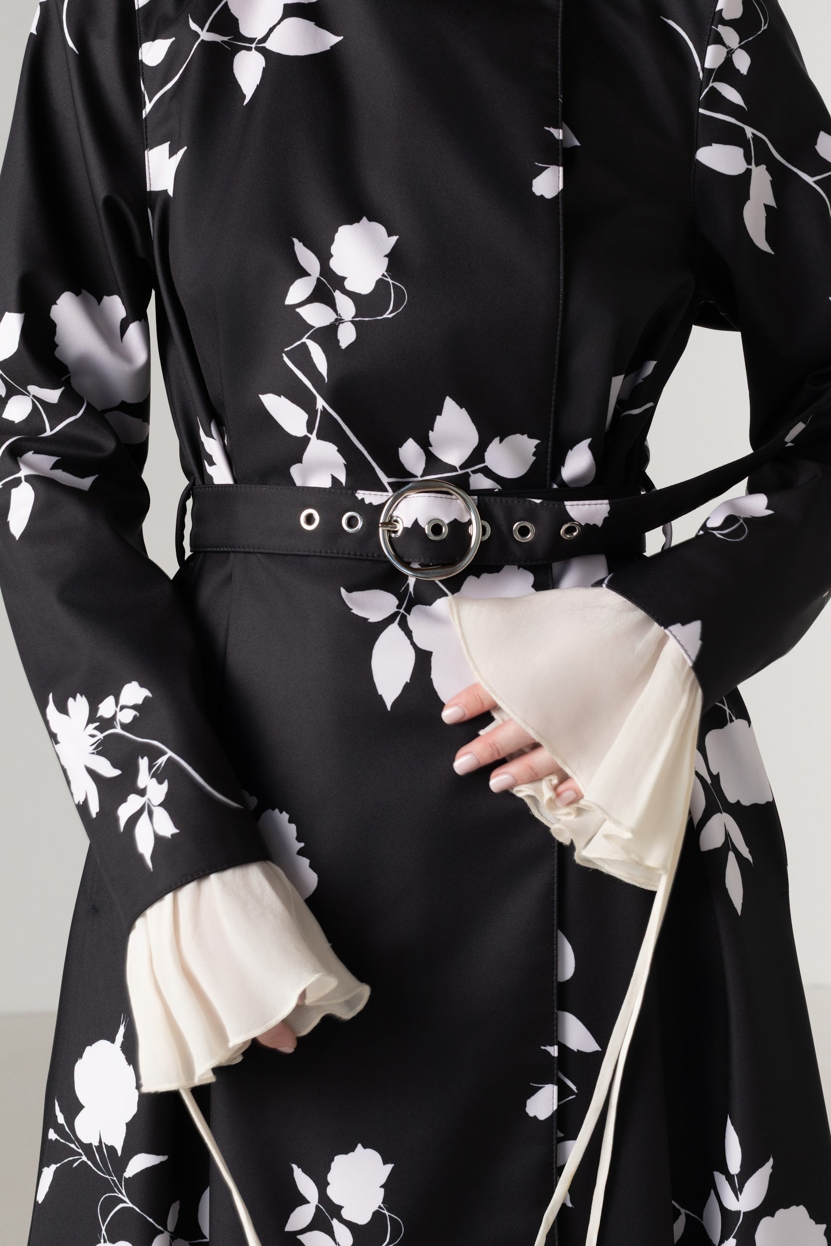 Double Breasted Black Floral Coat | Ivory Shadow