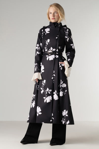 Double Breasted Black Floral Coat | Ivory Shadow