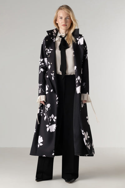 Double Breasted Black Floral Coat | Ivory Shadow
