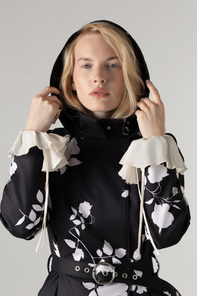 Double Breasted Black Floral Coat | Ivory Shadow