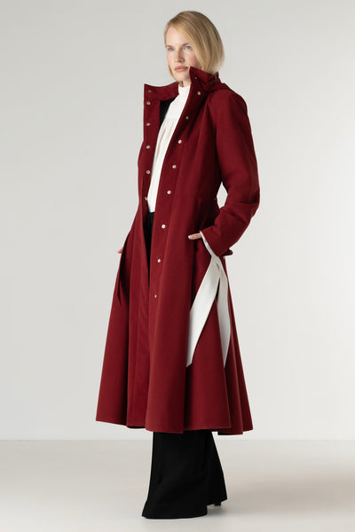 Deep Red Fit and Flare Winter Coat | Maroon in Winter