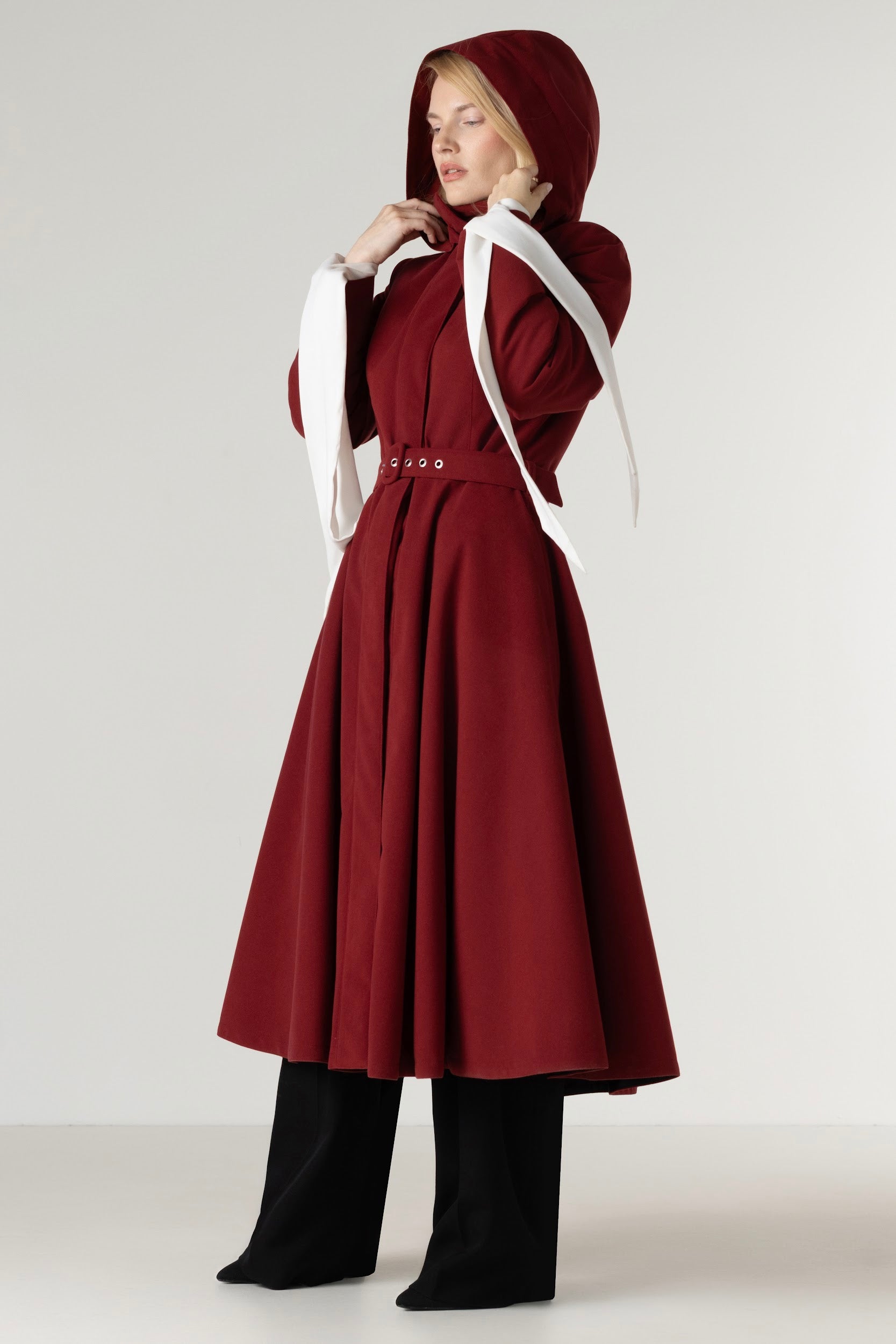 Deep Red Fit and Flare Winter Coat | Maroon in Winter
