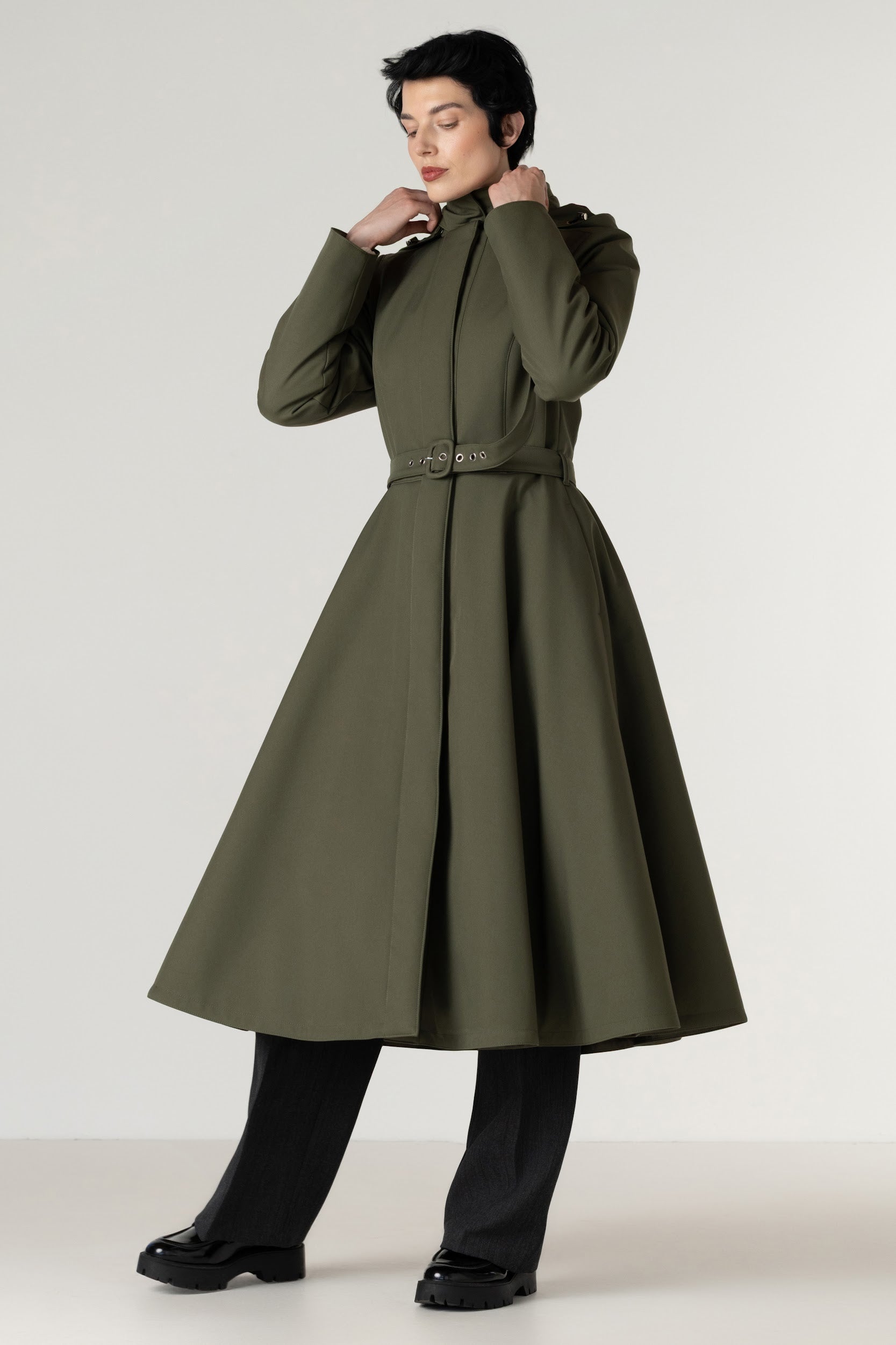 Green Fit and Flare Winter Coat | Moss In Winter