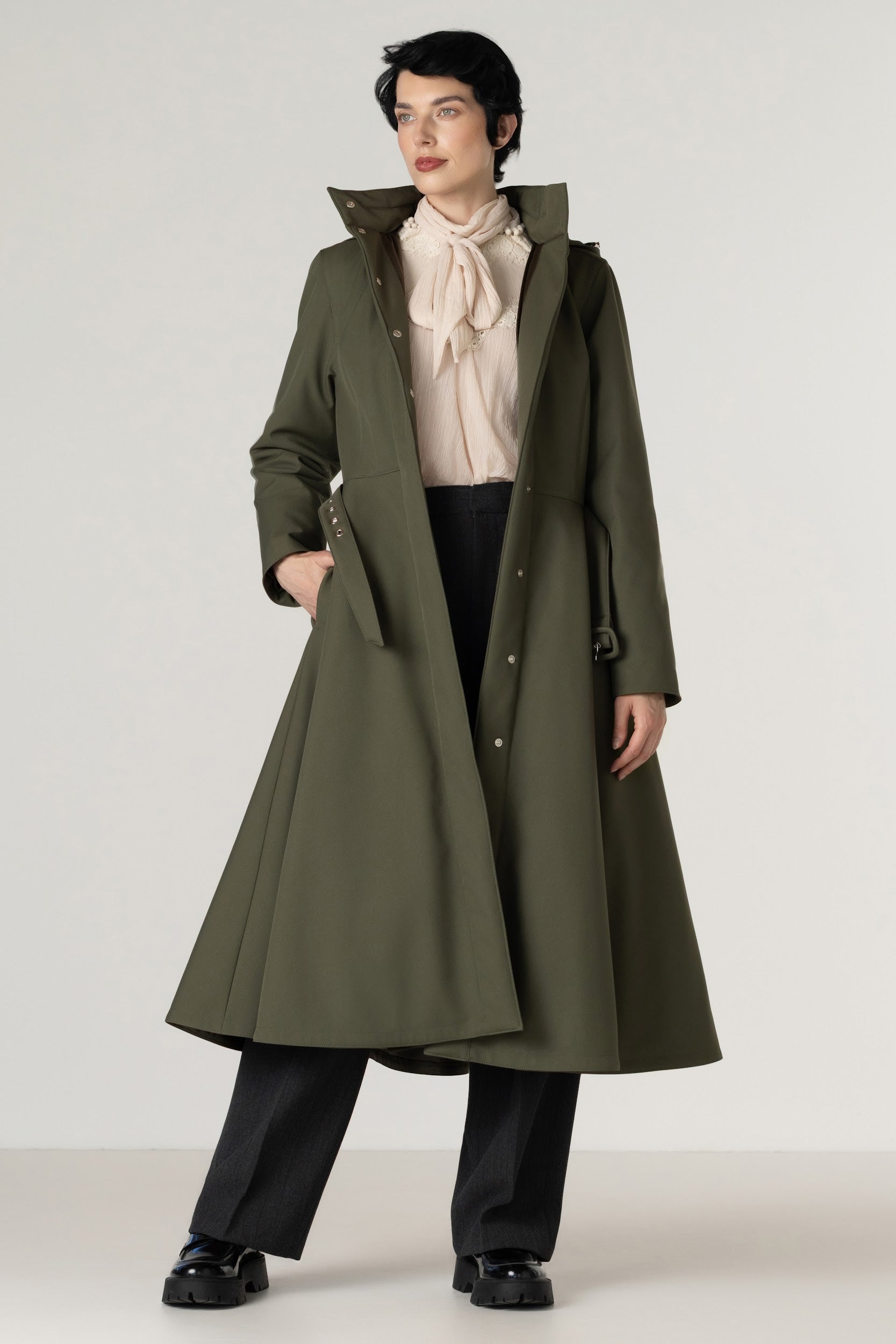Green Fit and Flare Winter Coat | Moss In Winter