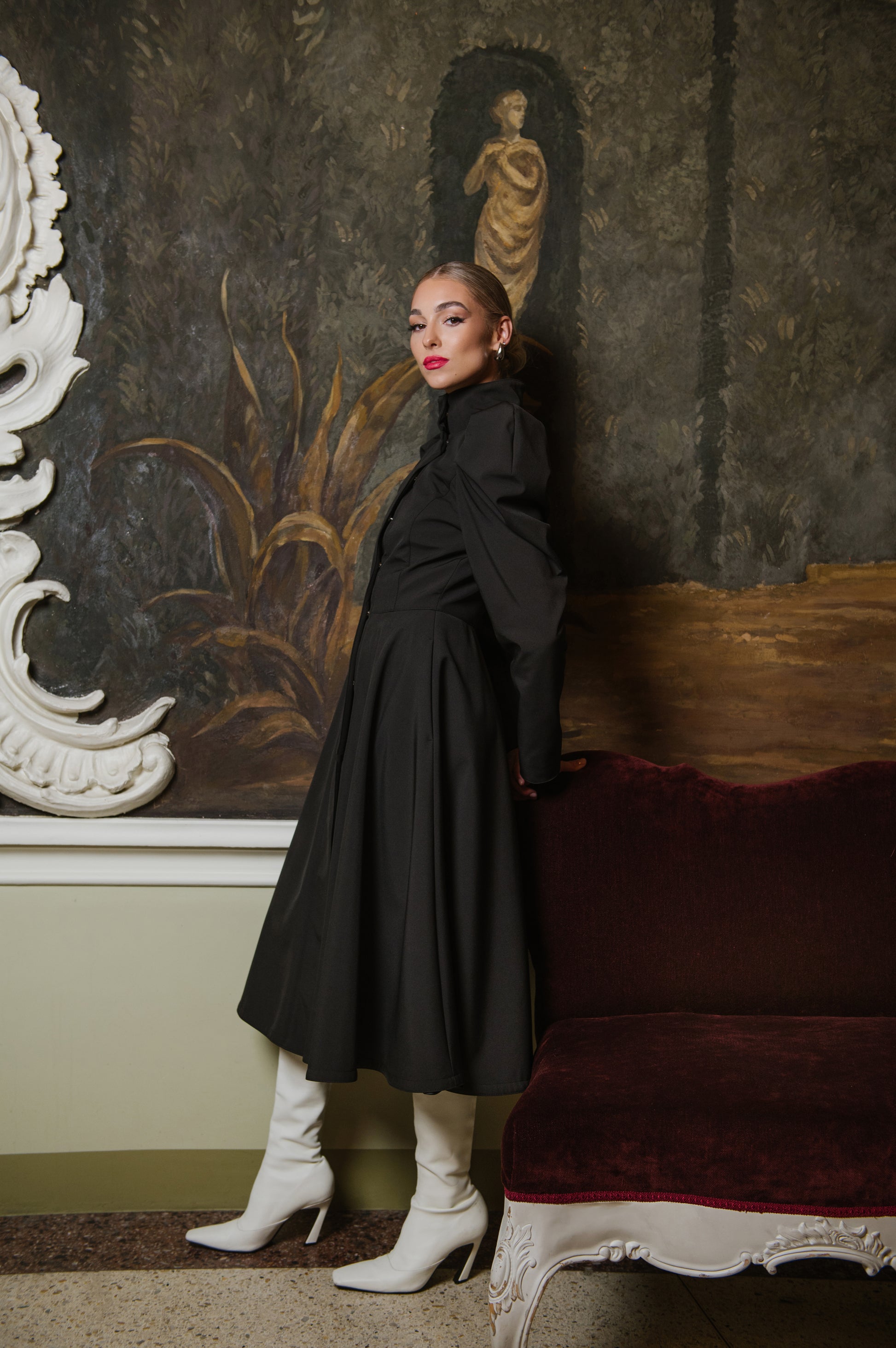 solid black coat with balloon sleeves