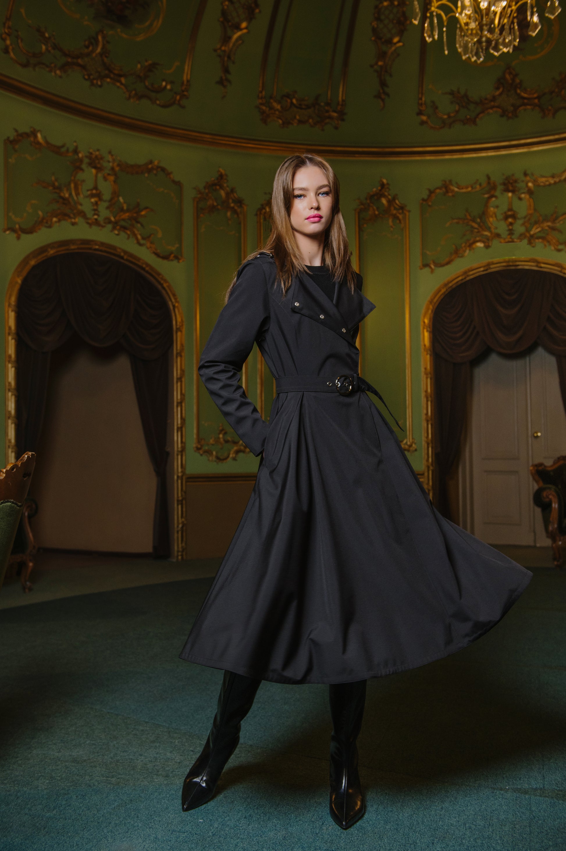 black trench coat dress Double Breasted Fit & Flare Trench Coat