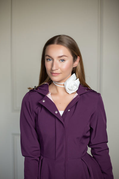 White rose centerpiece on a feminine ribbon choker design