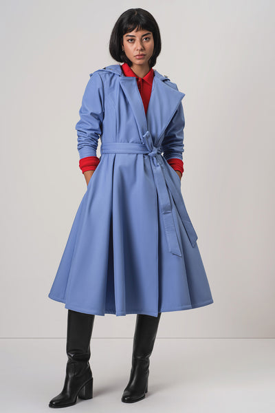 Double Breasted Trench Coat in Soft Blue | Blue Breeze