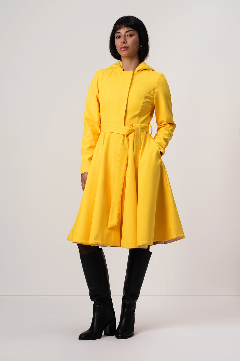 Fitted and Flared Coat with Full Circle Skirt in Bright Yellow | Yellow Sun