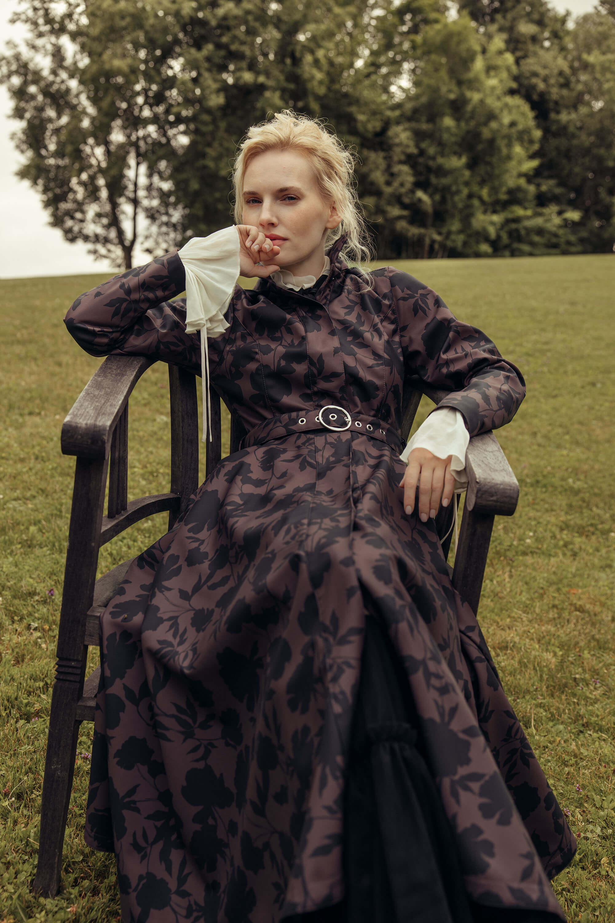 Brown Floral Fit and Flare Coat with A-Line Skirt | Brocade Dusk