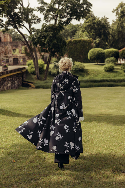 Double Breasted Black Floral Coat | Ivory Shadow