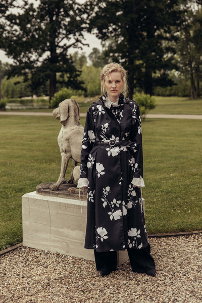 Double Breasted Black Floral Coat | Ivory Shadow