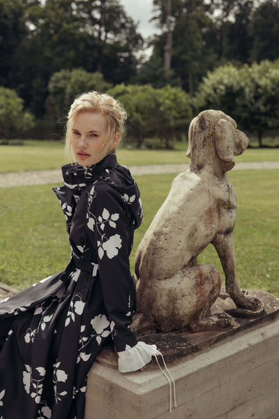 Double Breasted Black Floral Coat | Ivory Shadow