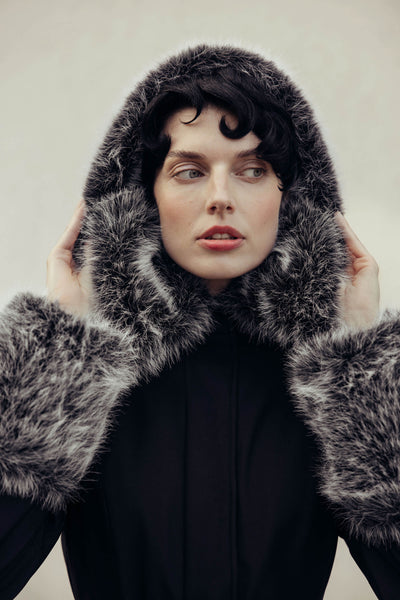 Black Winter Coat with Removable Faux Fur | Frosted Muse