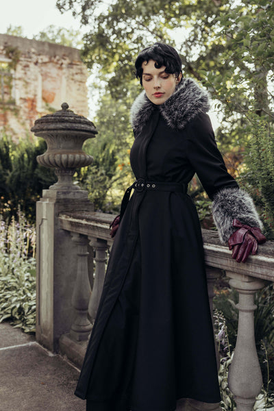 Black Winter Coat with Removable Faux Fur | Frosted Muse