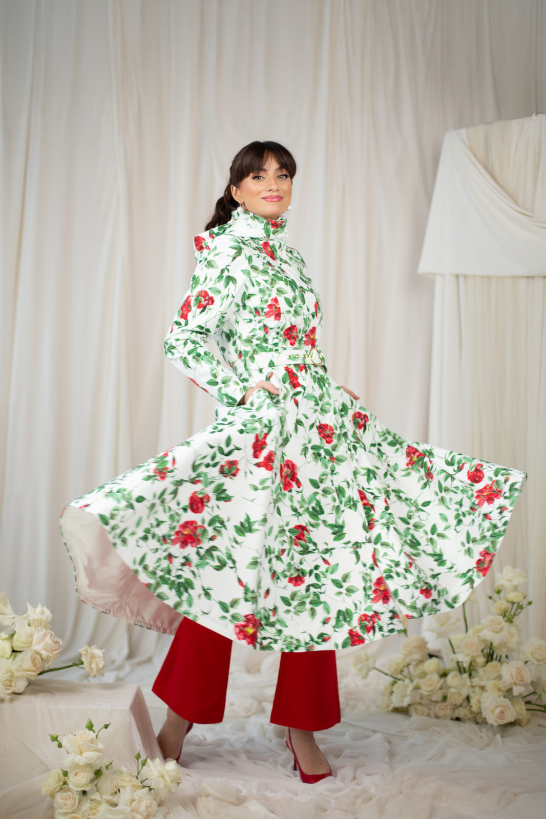 RainSisters | Black Girl's Coat with Bright Red Lining 'Raven Red'