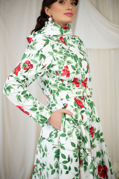 White coat with floral print