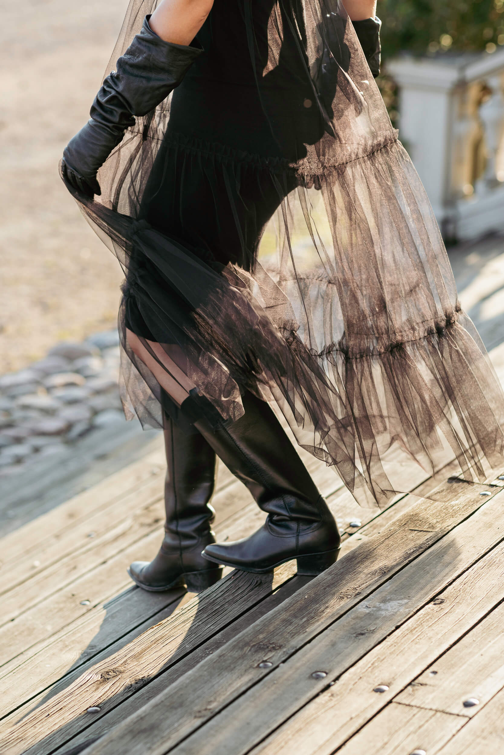 Women's Sleeveless Black Midi-Length Tulle Dress