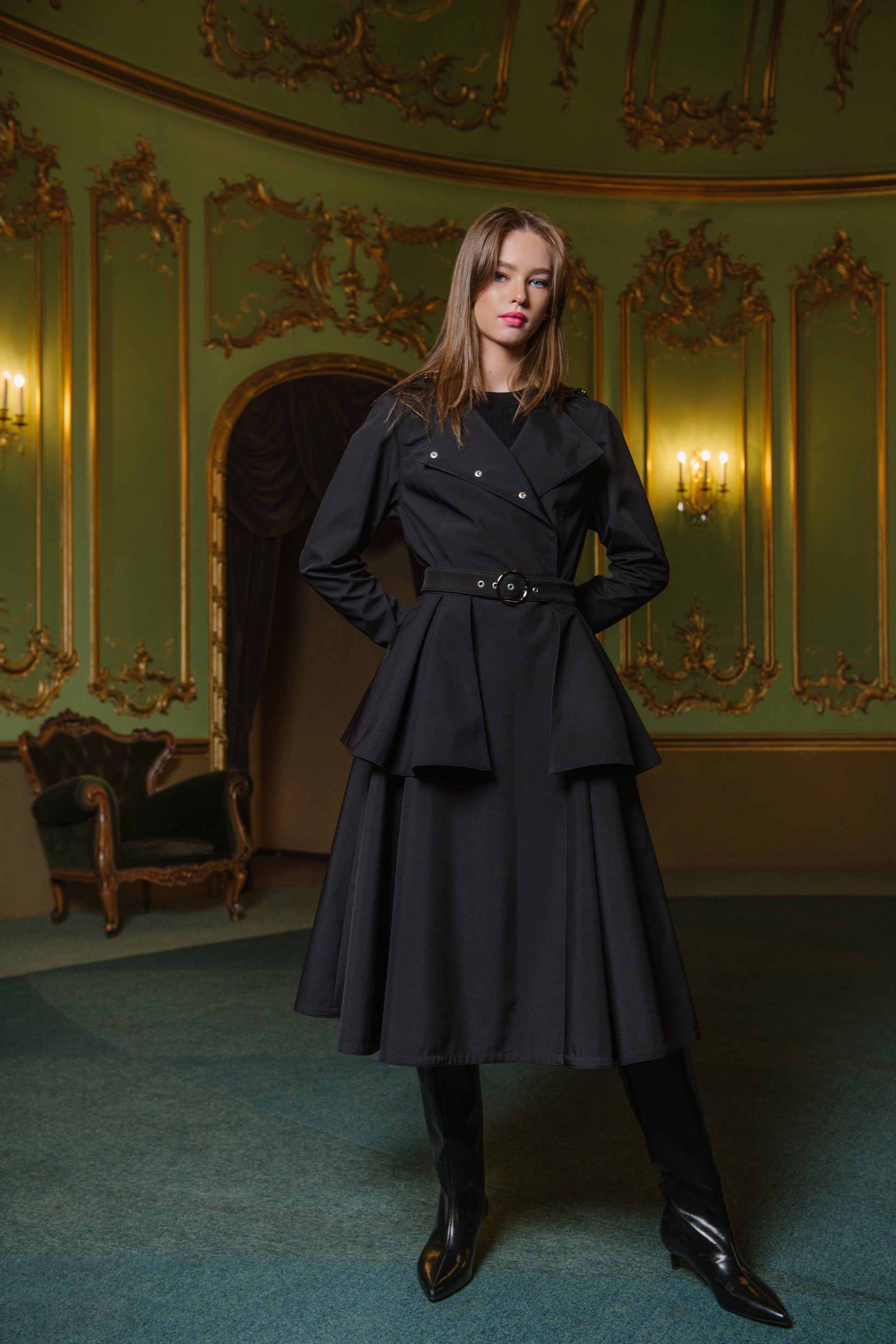 black coat with belt