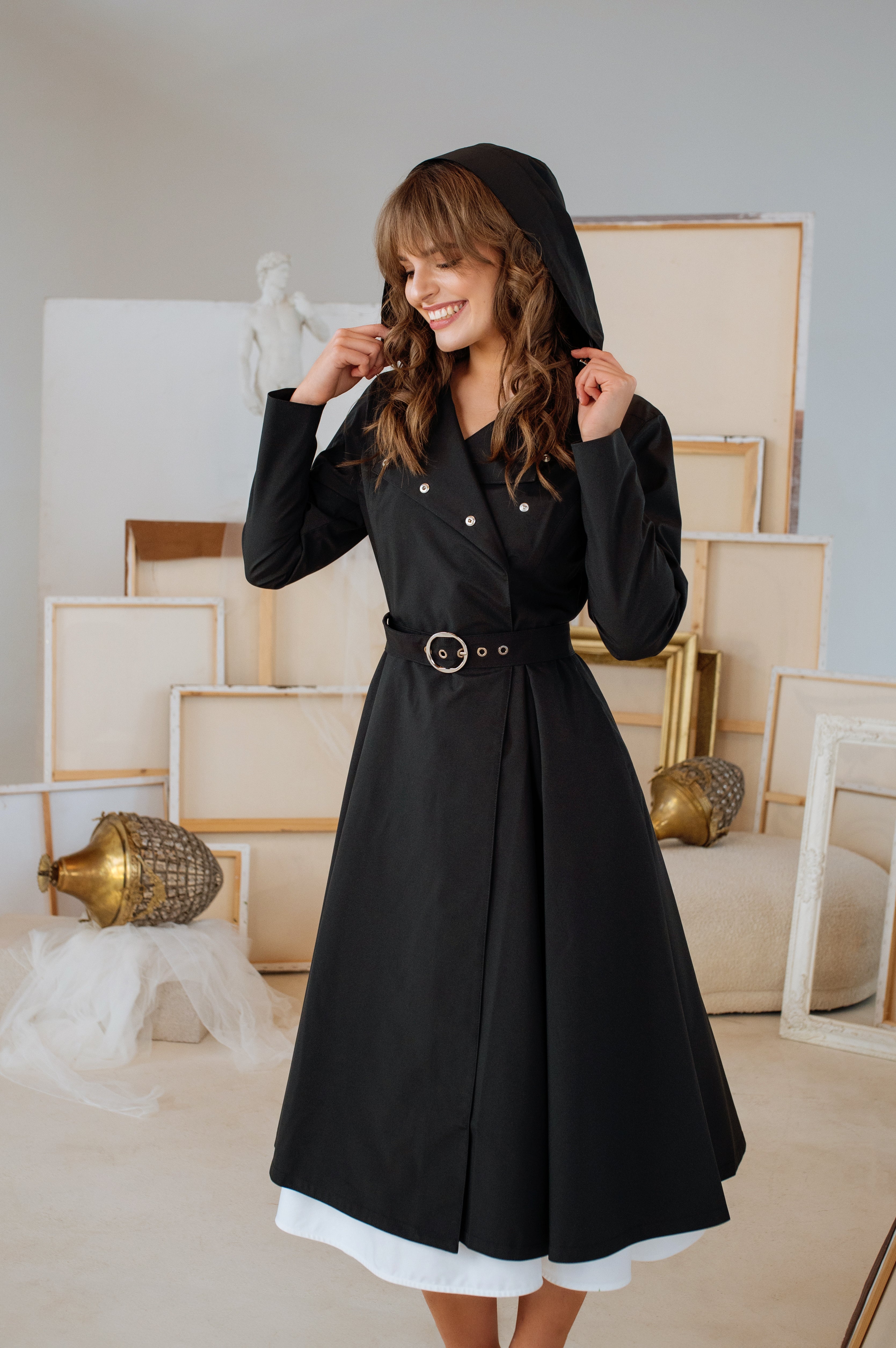 Double Breasted Trench Coat for Spring in Black | Timeless Black RainSisters Double Breasted Trench Coat for Spring in Black | Timeless Black RainSisters