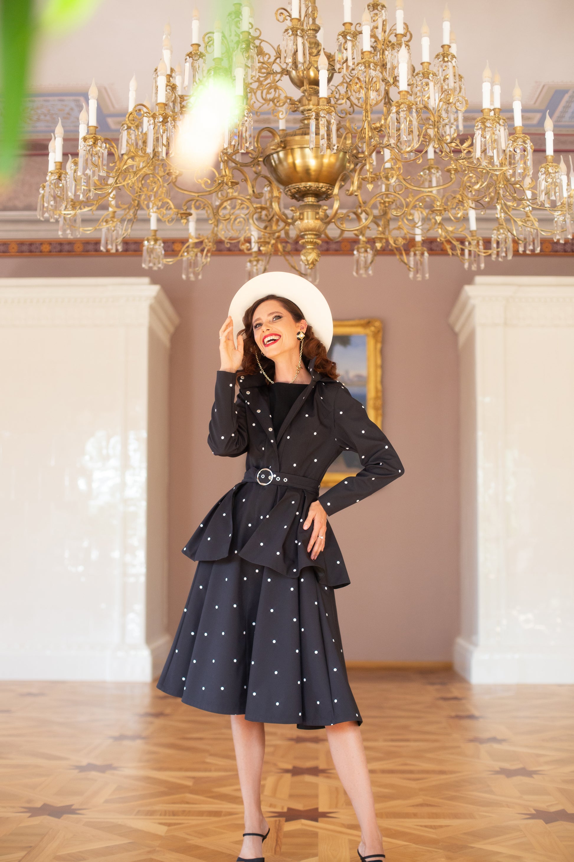 timeless polka dots coat with belt 