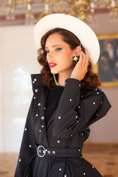 Fit and Flare Coat with A-Line Skirt in Black | Timeless Polka Dots - XXS Fit and Flare Coat with A-Line Skirt in Black | Timeless Polka Dots - XXS