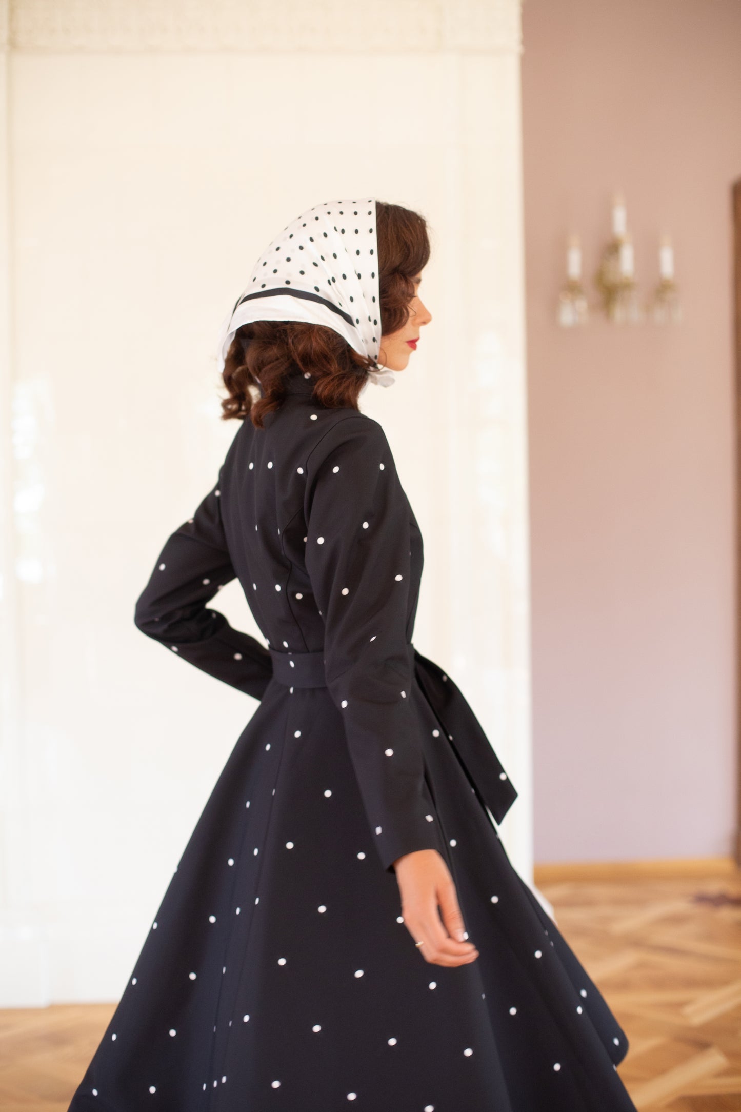 fitted bodice coat with polka dots print